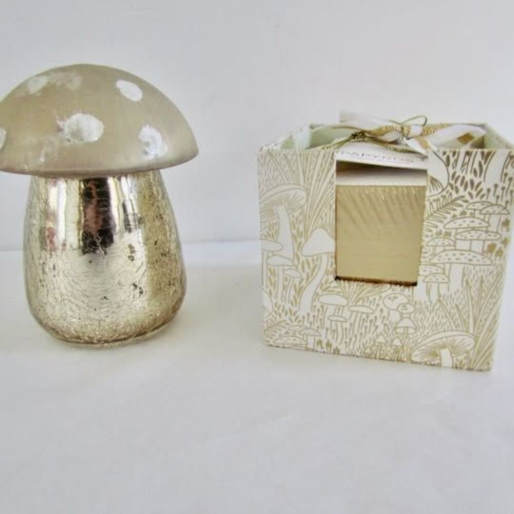 NEW Anthropologie Glass Mushroom Candle & Papyrus Mushroom Paper Pen Set